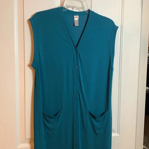 EUC ERES womens teal sleeveless snap front cover up dress sz Medium - Picture 4 of 9